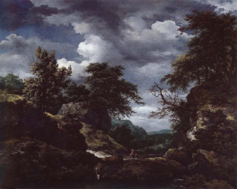 Jacob van Ruisdael Hilly Wooded Landscape with Cattle oil painting image